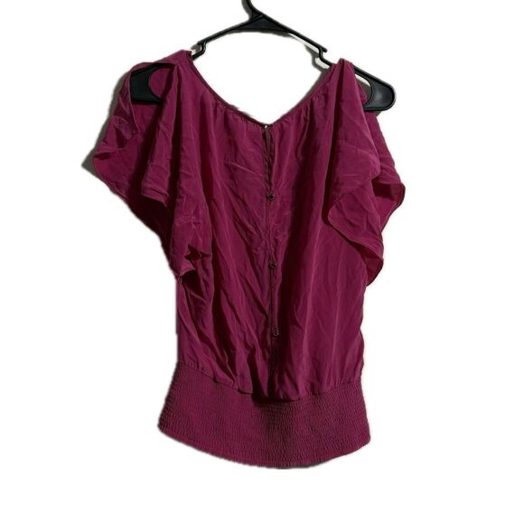 White House Black Market Red Flutter Sleeve Top with Ruched Design - Picture 2 of 5